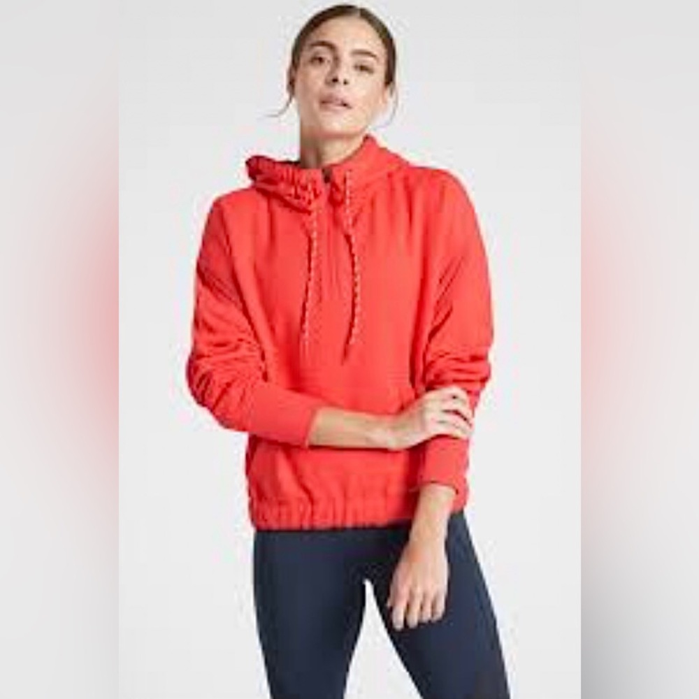 Athleta | Women’s passionfruit coral 1/4 zip Ascend WarmUp hoodie, front pocket